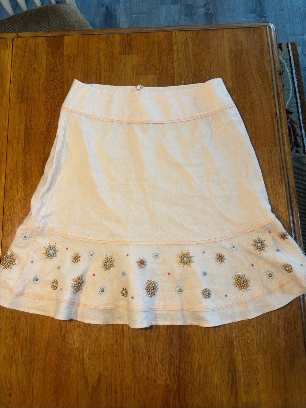 J.Jill Embroidered Peach Linen-Blend Flared Skirt